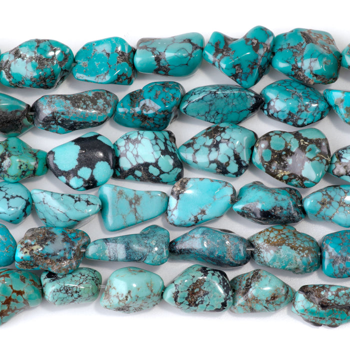 Hubei Turquoise 7-11x10-14mm Blue-Green Nugget Beads - 15-16 Inch - 68415