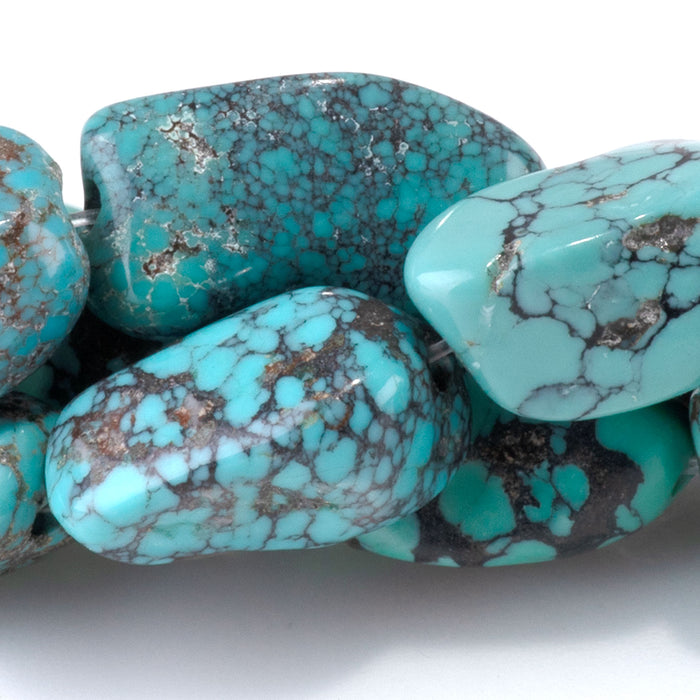 Hubei Turquoise 7-11x10-14mm Blue-Green Nugget Beads - 15-16 Inch - 68415