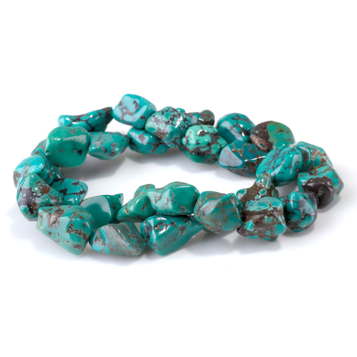 Hubei Turquoise 9-12x10-15mm Blue-Green Nugget Beads - 15-16 Inch - 68418