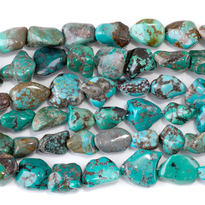 Hubei Turquoise 9-12x10-15mm Blue-Green Nugget Beads - 15-16 Inch - 68418
