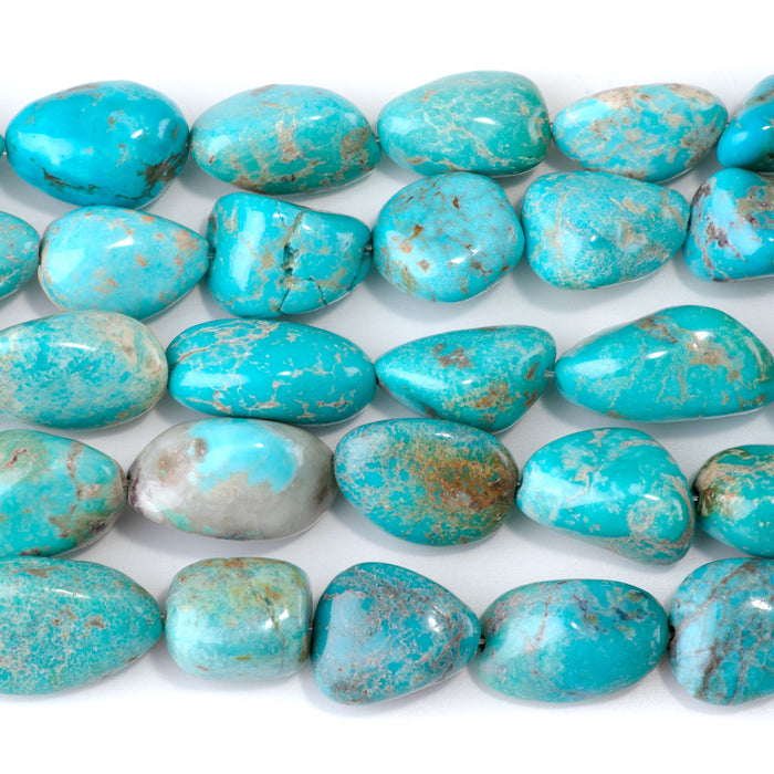Hubei Turquoise 10-13x14-19mm Light Blue Nugget Beads - 15-16 Inch - 68421