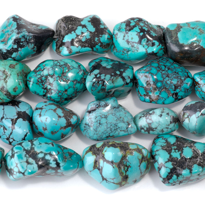 Hubei Turquoise 15-18x18-40mm Blue-Green Nugget Beads - 15-16 Inch - 68423