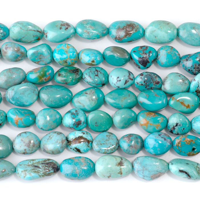Hubei Turquoise 9-10x10-12mm Green-Blue Nugget Beads - 15-16 Inch - 68429