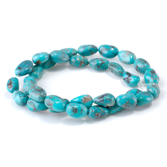Hubei Turquoise 7-9x9-13mm Blue-Green Nugget Beads - 15-16 Inch - 68430