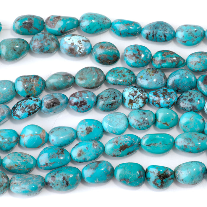 Hubei Turquoise 7-9x9-13mm Blue-Green Nugget Beads - 15-16 Inch - 68430