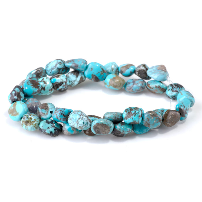 Hubei Turquoise 7-10x9-12mm Blue Nugget Beads - 15-16 Inch - 68432