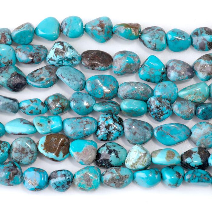 Hubei Turquoise 7-10x9-12mm Blue Nugget Beads - 15-16 Inch - 68432