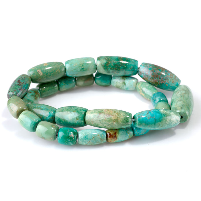 Hubei Turquoise 9-12x8-29mm Green Graduated Rice & Barrel Beads - 15-16 Inch