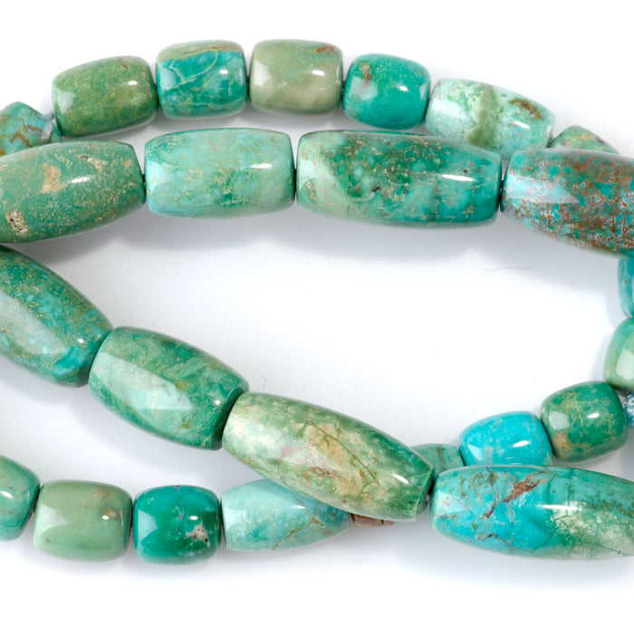 Hubei Turquoise 9-12x8-29mm Green Graduated Rice & Barrel Beads - 15-16 Inch