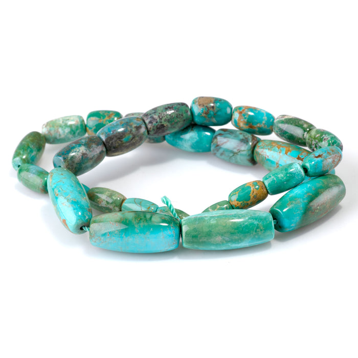 Hubei Turquoise 6-11x10-25mm Green & Blue Graduated Rice & Barrel Beads - 15-16 Inch