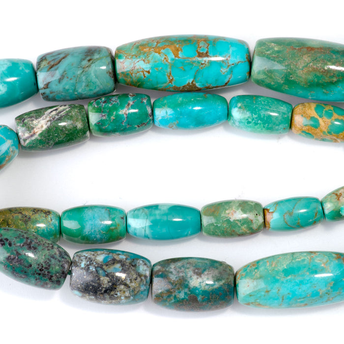 Hubei Turquoise 6-11x10-25mm Green & Blue Graduated Rice & Barrel Beads - 15-16 Inch