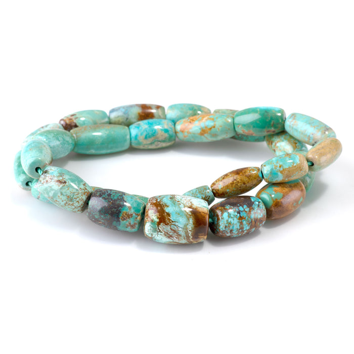 Hubei Turquoise 6-8x8-18mm Green & Brown Graduated Barrel & Rice Beads - 15-16 Inch