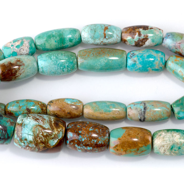 Hubei Turquoise 6-8x8-18mm Green & Brown Graduated Barrel & Rice Beads - 15-16 Inch