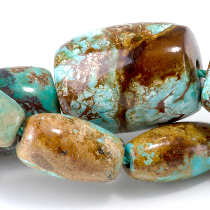Hubei Turquoise 6-8x8-18mm Green & Brown Graduated Barrel & Rice Beads - 15-16 Inch