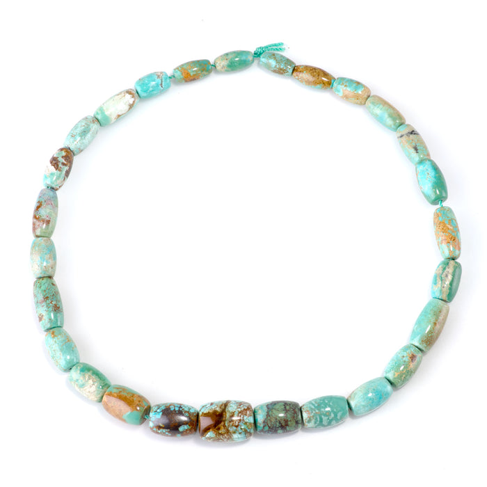 Hubei Turquoise 6-8x8-18mm Green & Brown Graduated Barrel & Rice Beads - 15-16 Inch