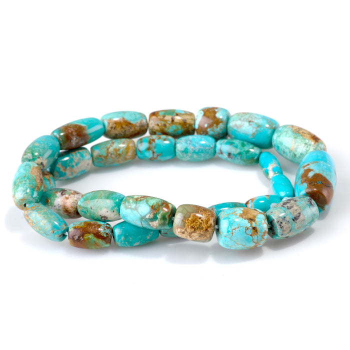 Hubei Turquoise 6-12x10-22mm Blue/Green/Brown Graduated Rice & Barrel Beads - 15-16 Inch