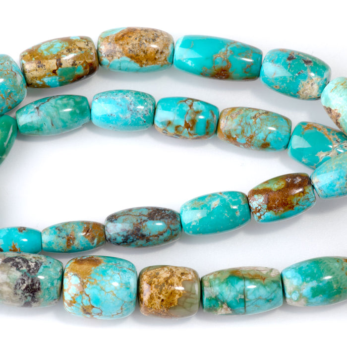 Hubei Turquoise 6-12x10-22mm Blue/Green/Brown Graduated Rice & Barrel Beads - 15-16 Inch