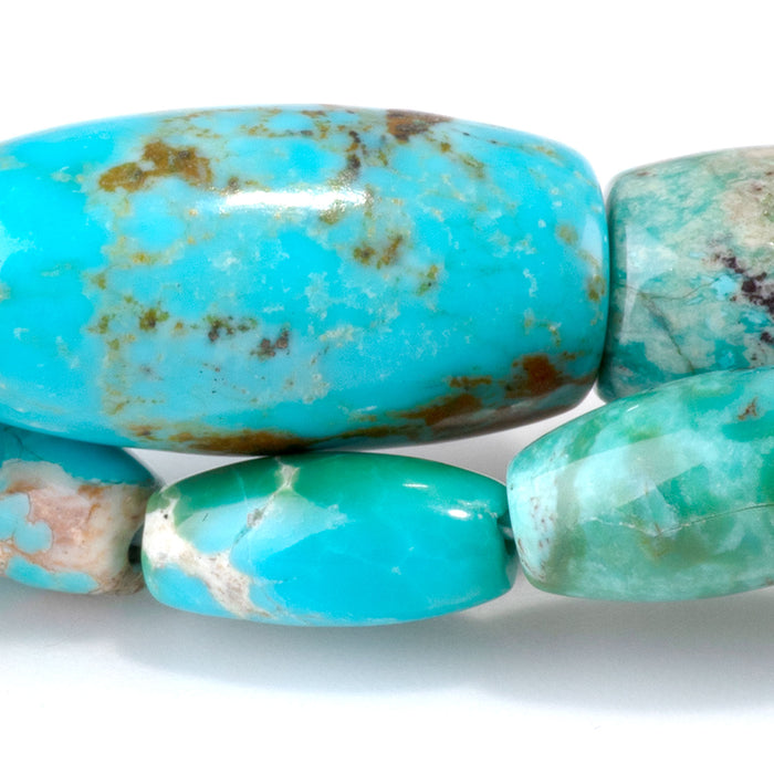 Hubei Turquoise 6-12x10-22mm Blue/Green/Brown Graduated Rice & Barrel Beads - 15-16 Inch