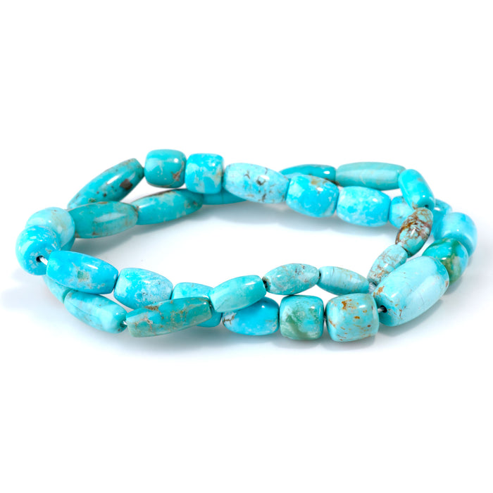 Hubei Turquoise 5-10x10-16mm Blue Graduated Barrel & Rice Beads - 15-16 Inch