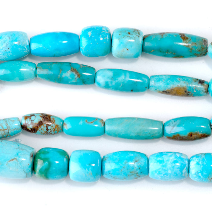 Hubei Turquoise 5-10x10-16mm Blue Graduated Barrel & Rice Beads - 15-16 Inch