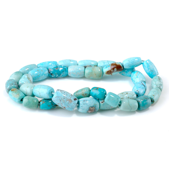 Hubei Turquoise 6-9x10-14mm Light Blue Graduated Barrel & Rice Beads - 15-16 Inch