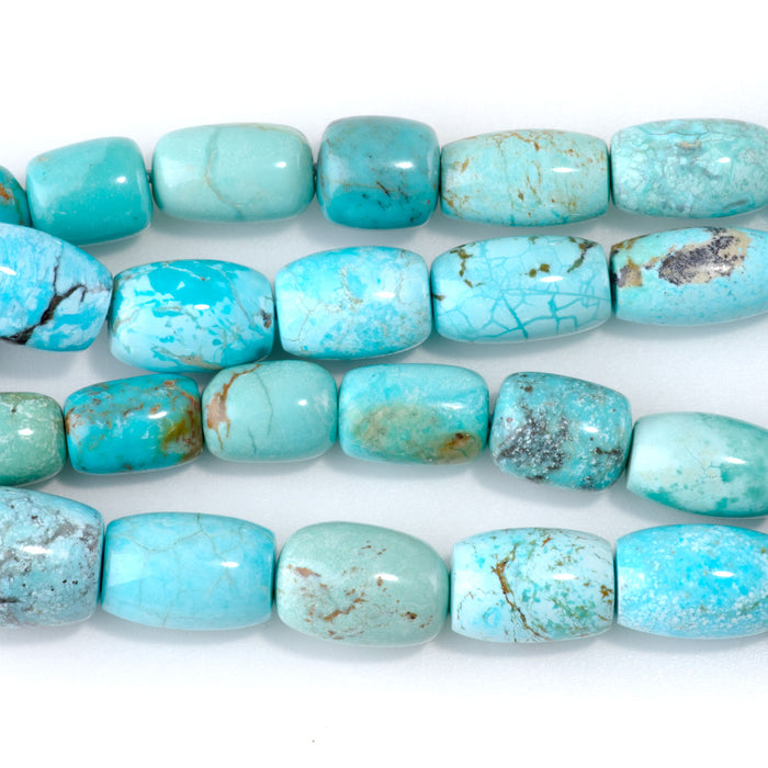 Hubei Turquoise 6-9x10-14mm Light Blue Graduated Barrel & Rice Beads - 15-16 Inch