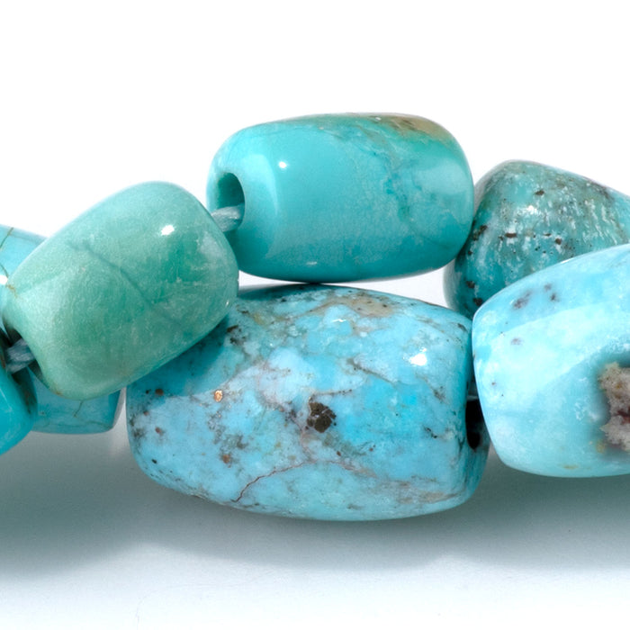 Hubei Turquoise 6-9x10-14mm Light Blue Graduated Barrel & Rice Beads - 15-16 Inch