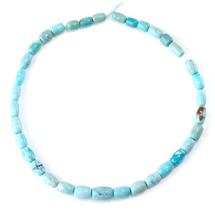 Hubei Turquoise 6-9x10-14mm Light Blue Graduated Barrel & Rice Beads - 15-16 Inch