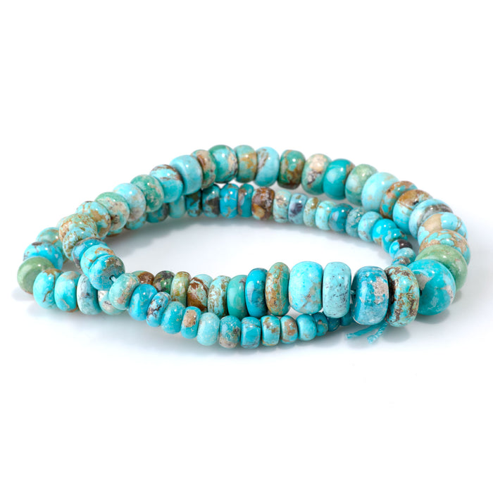 Hubei Turquoise 3-7x5-13mm Light Blue Graduated Rondelle Beads - 15-16 Inch
