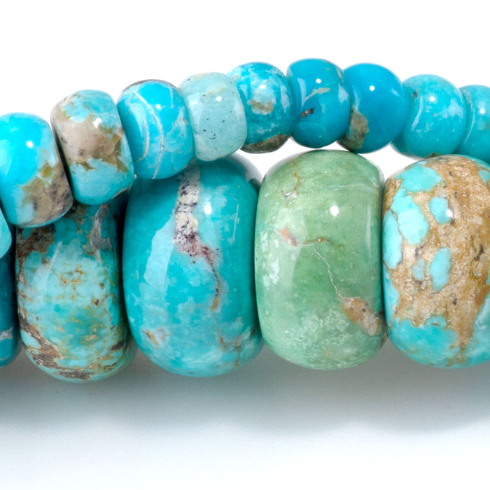 Hubei Turquoise 3-7x5-13mm Light Blue Graduated Rondelle Beads - 15-16 Inch