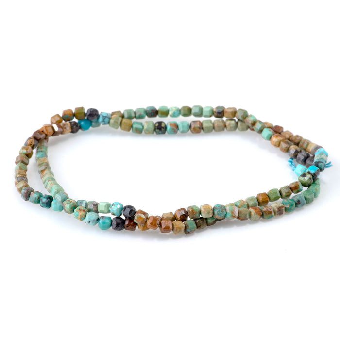 Hubei Turquoise Banded 3mm Table Cut Cube 15-16 Inch