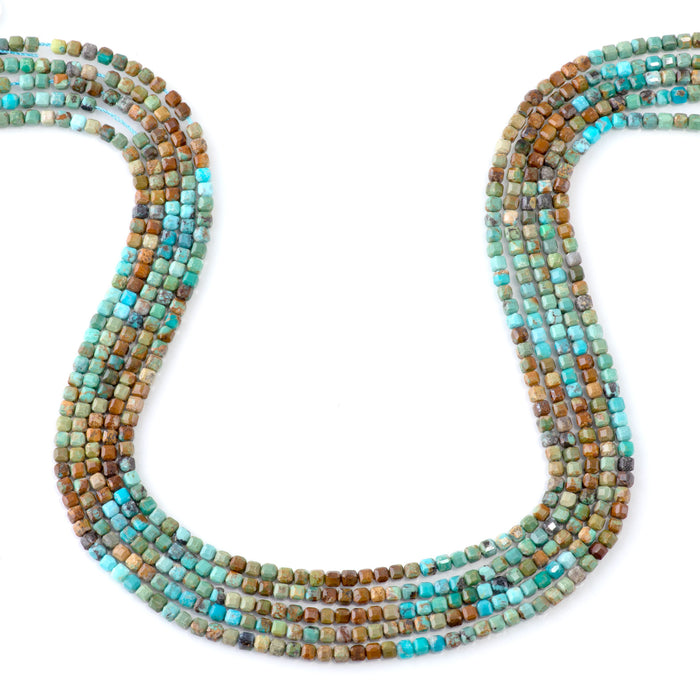 Hubei Turquoise Banded 3mm Table Cut Cube 15-16 Inch