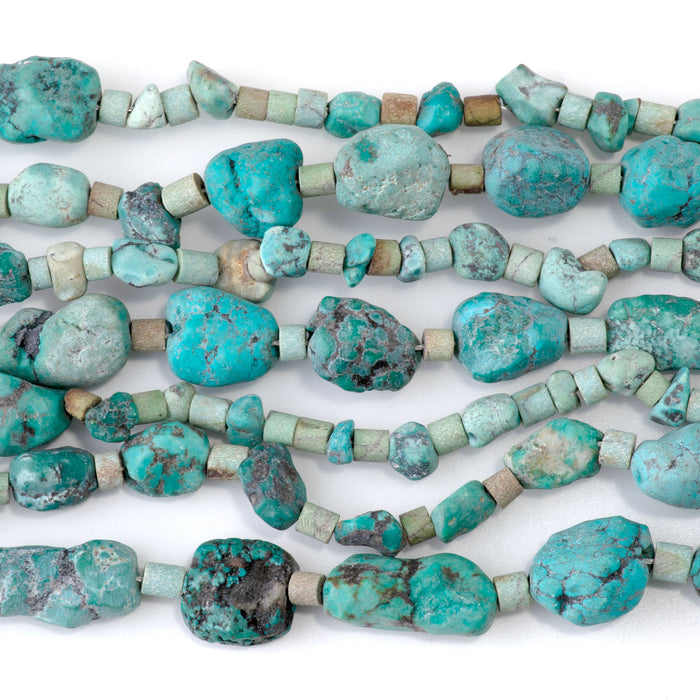 Hubei Turquoise Graduated Nugget with Tube Spacer Beads - 15-16 Inch