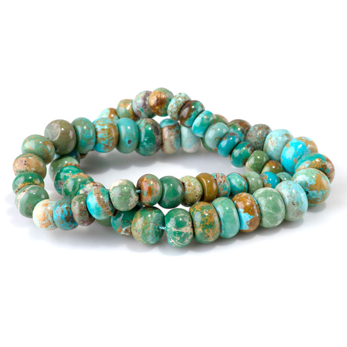 Hubei Turquoise 5-8x8-13mm Blue/Green/Brown Graduated Rondelle Beads - 15-16 Inch
