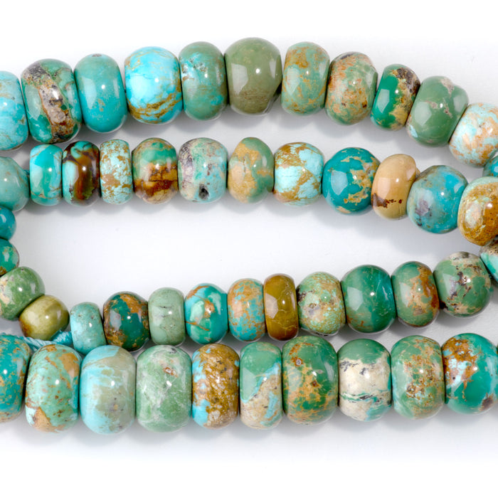 Hubei Turquoise 5-8x8-13mm Blue/Green/Brown Graduated Rondelle Beads - 15-16 Inch