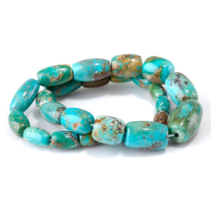 Hubei Turquoise 5-15x11-24mm Blue & Green Graduated Barrel Beads - 15-16 Inch