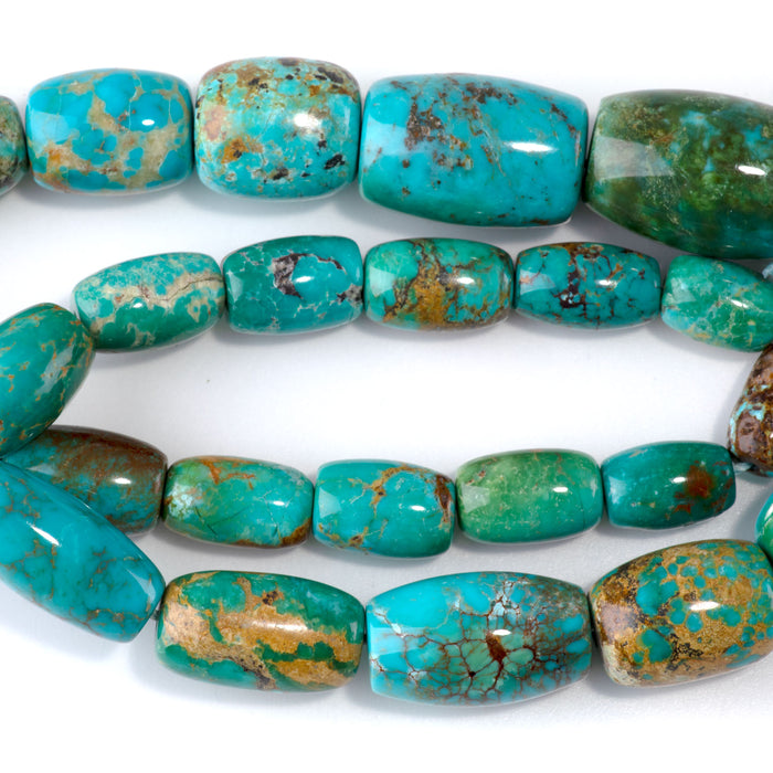 Hubei Turquoise 5-15x11-24mm Blue & Green Graduated Barrel Beads - 15-16 Inch