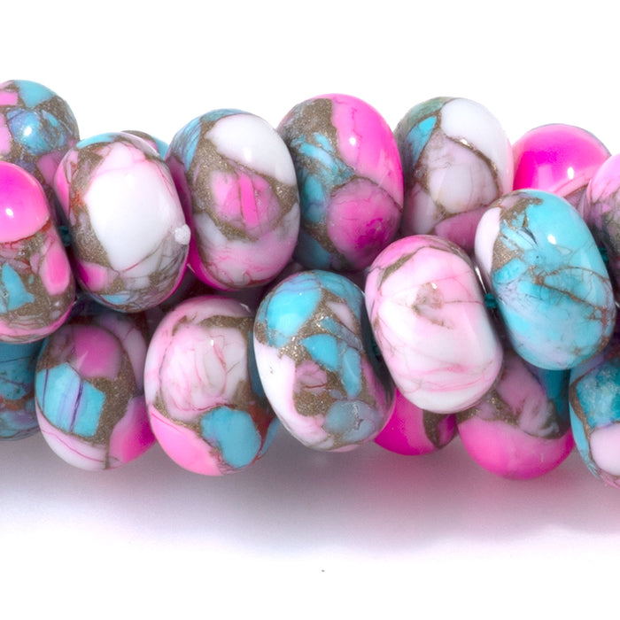Turquoise & Dyed Magnesite (Compressed) 5x8mm Rondelle - 15-16 Inch