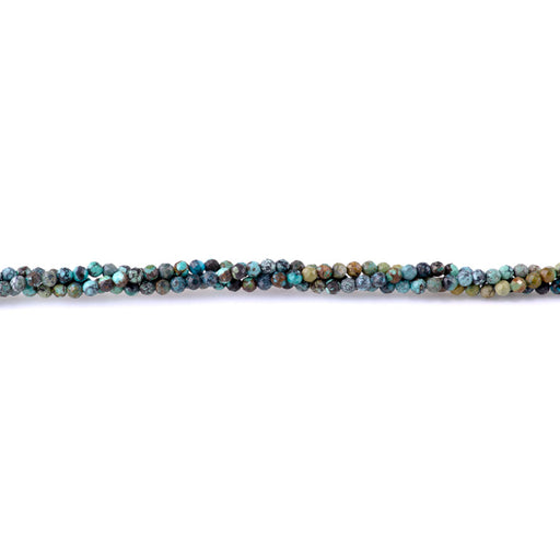 This is a Dakota Stones 3mm Hubei Turquoise Banded Brown Blue Gemstone strand with faceted round beads in 15-16 inch strand.