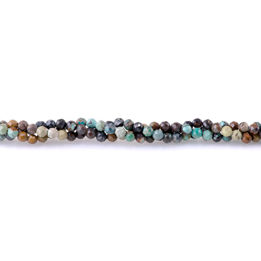 This is a Dakota Stones 4mm Hubei Turquoise Banded Blue Brown Gemstone strand with faceted round beads in 15-16 inch strand.