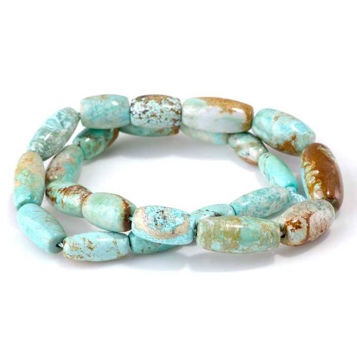 Hubei Turquoise 7-11x14-25mm Light Blue Graduated Rice Beads - 15-16 Inch