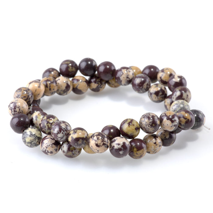 Burgundy Flower Turquoise 8mm Round - 15-16 Inch