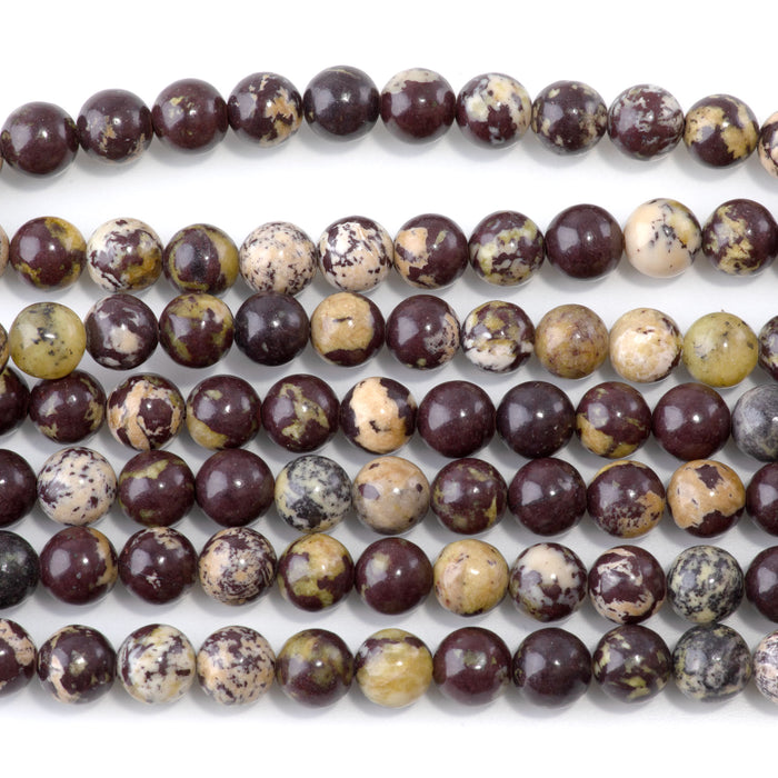 Burgundy Flower Turquoise 8mm Round - 15-16 Inch