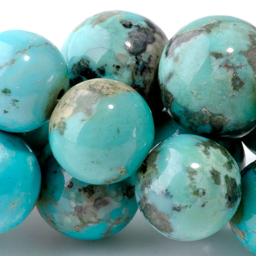 This is a Dakota Stones 12-17mm Campitos Turquoise Gemstone strand with round beads in 19-20 inch strand.