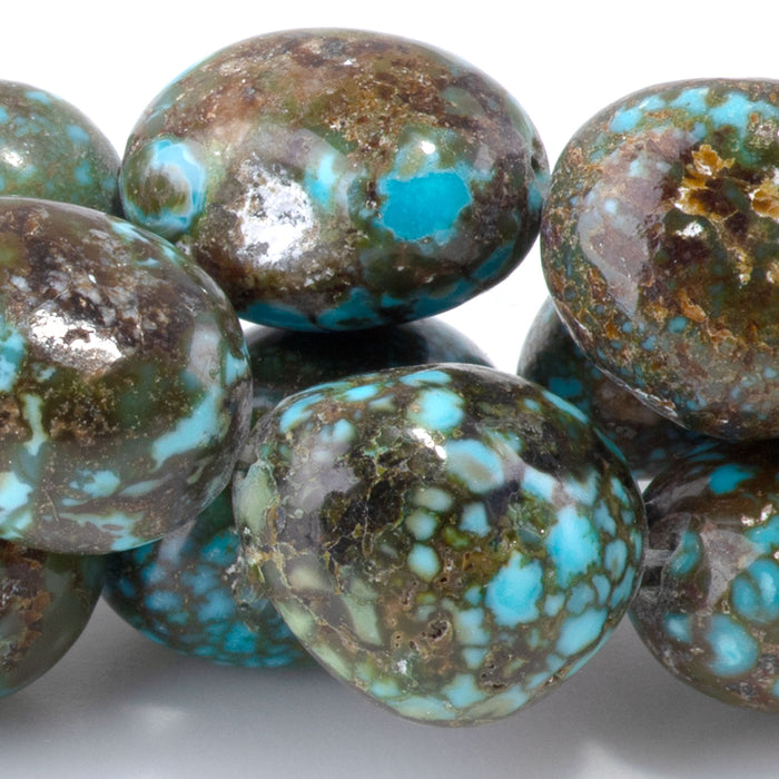 Kingman Turquoise 9x11-11x20mm Blue Brown Graduated Nugget - 15-16 Inch