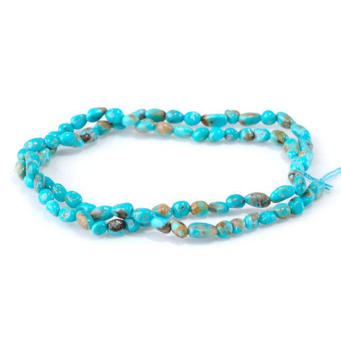 Kingman Turquoise 4-7mm Blue Green with Matrix Pebble Bead - 15-16 Inch