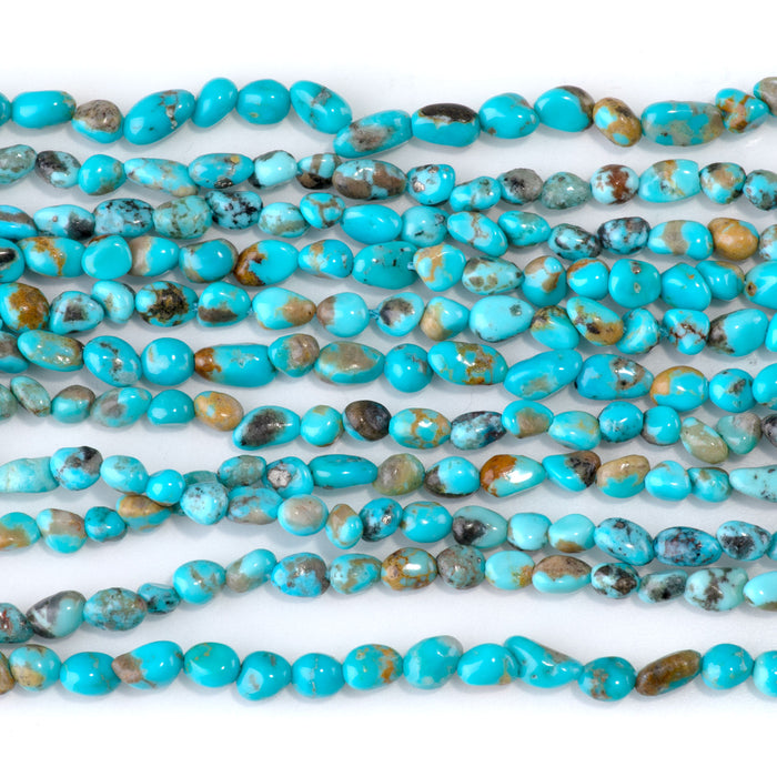 Kingman Turquoise 4-7mm Blue Green with Matrix Pebble Bead - 15-16 Inch