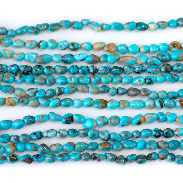 Kingman Turquoise 3-6mm Blue with Matrix Pebble Bead - 15-16 Inch