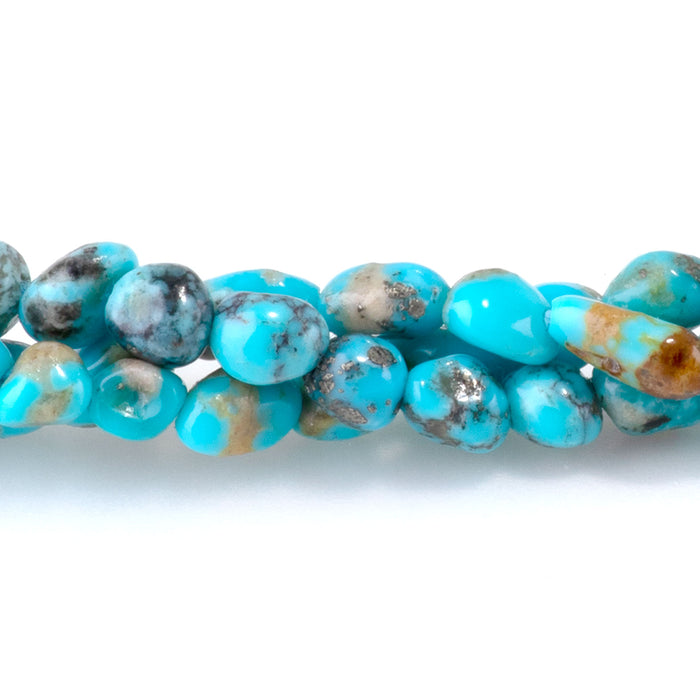 Kingman Turquoise 3-6mm Blue with Matrix Pebble Bead - 15-16 Inch