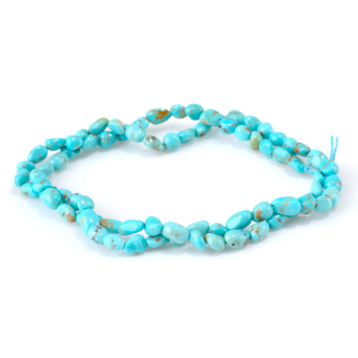 Kingman Turquoise 4-7mm Blue Green Long Drill Pebble Bead - 15-16 Inch